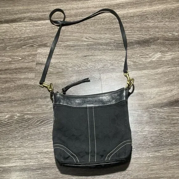 Coach Black Signature Shoulder Bag Canvas Leather Straps - Picture 7 of 11